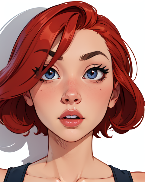 00006-4098709751-1girl just face _lora_Sexy-Comic-Style_1_, red hair, round eyes, eyes shadow, lewd expression,.png